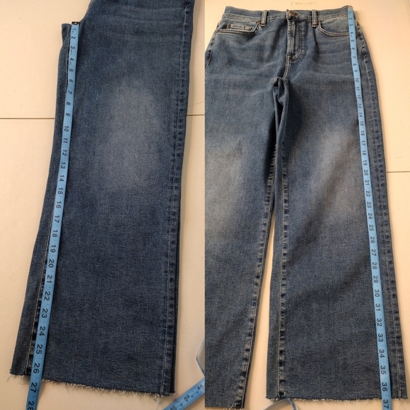 7 For All Mankind Cropped Alexa Blue High Rise Cut Hem Trouser Wide Leg Jeans - Picture 14 of 15